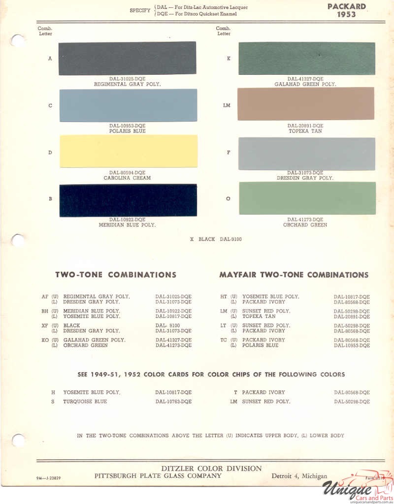 1953 Packard Paint Charts PPG 1